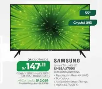 Marcimex Samsung Smart TV UHD 55" UN55AU7090 oferta