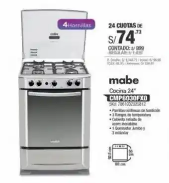 Carsa Mabe Cocina 24" CMP6030FX0 oferta