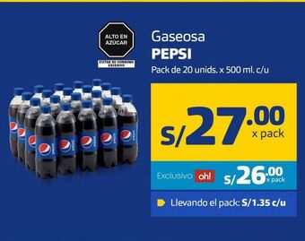 Makro Gaseosa pepsi pack de 20 unids. x 500 ml. c/u oferta