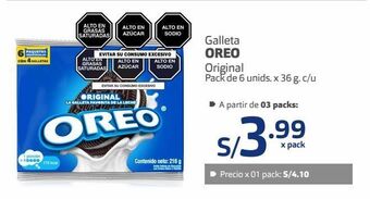 Makro Galleta oreo original pack de 6 unids. x 36 g. c/u oferta