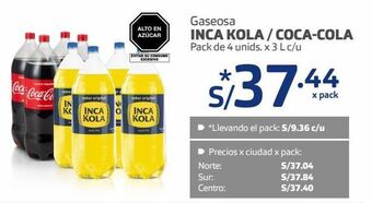 Makro Gaseosa inca kola / coca-cola pack de 4 unids. x 3 l c/u oferta