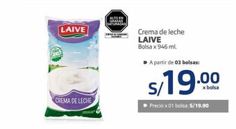 Makro Crema de leche laive bolsa x 946 ml. oferta
