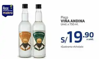 Makro Pisco viña andina unid. x 750 ml. oferta