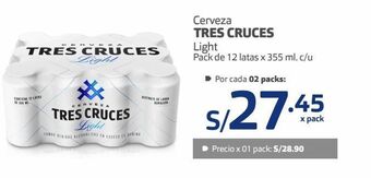 Makro Cerveza tres cruces light pack de 12 latas x 355 ml. c/u oferta
