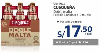 Makro Cerveza cusqueña doble malta pack de 6 unids. x 310 ml. c/u oferta