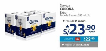 Makro Cerveza corona extra pack de 6 latas x 355 ml. c/u oferta