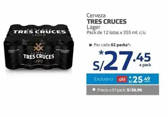 Makro Cerveza tres cruces lager pack de 12 latas x 355 ml. c/u oferta