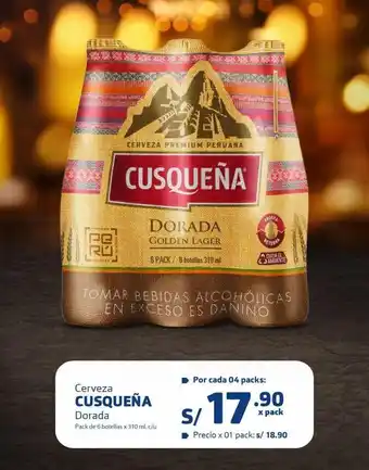 Makro Cerveza cusqueña dorada pack de 6 botellas x 310ml c/u oferta
