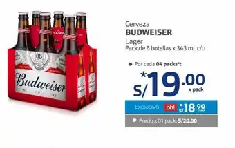 Makro Cerveza budweiser lager pack de 6 botellas x 343 ml. c/u oferta