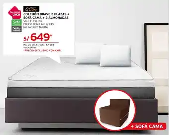 Tottus El Cisne Colchón Brave 2 Plazas + Sofá Cama + 2 Almohadas oferta