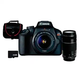 Hiraoka Cámara digital canon rebel t100 18-55dc+75-300+estuche+tarjeta sd oferta