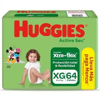Tottus Pañales huggies active sec xtra-flex xg 64 unid oferta