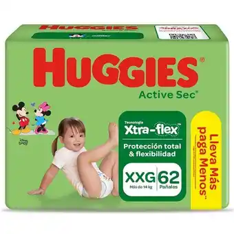 Tottus Pañales huggies active sec xtra-flex xxg 62 unid oferta
