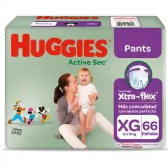 Pañales huggies active sec pants talla xg - paquete 66 un