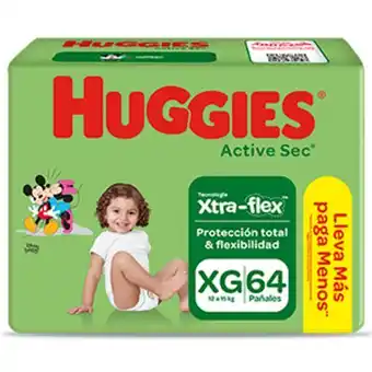 InkaFarma Pañales huggies xg bigpack active sec - bolsa 64 un oferta