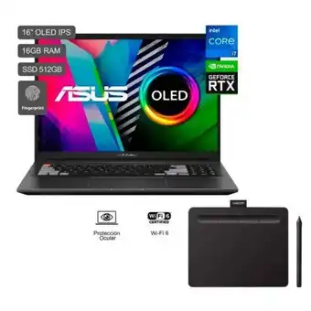 Hiraoka Laptop asus n7600pc-l2177w 16" intel core i7-11370h 512gb ssd 16gb ram + tablet wacom intuos ctl-4100 7" oferta