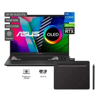Hiraoka Laptop asus vivobook pro 16x oled n7600pc 16" intel core i7-11370h 512gb ssd 16gb ram + tablet wacom intuos ctl-4100 7" oferta