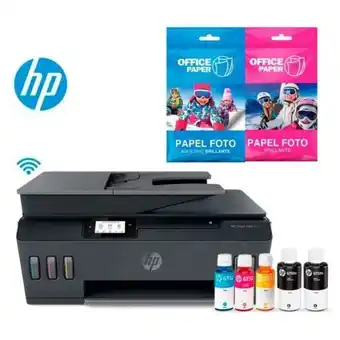 Hiraoka Impresora hp smart tank 615 + papel foto adhesivo brillante 120g x 25 hojas jumbo + papel foto brillante 180g x 10 hojas a4 oferta