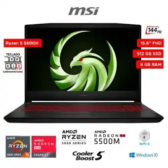Hiraoka Laptop msi bravo 15 b5dd-003sp 15.6" amd ryzen 5 5600h 512gb ssd 8gb ram oferta
