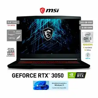 Hiraoka Laptop gamer msi gf63 thin 10uc 15.6" intel core i5-10500h 512gb ssd 8gb ram oferta