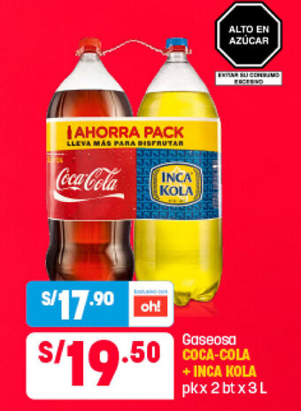 Gaseosa Coca-Cola + INCA KOLA pk x 2 bt x 3 L