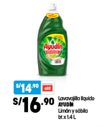 Plaza Vea Lavavajilla liquido AYUDIN Limon y sabila bt x 1.4 L oferta
