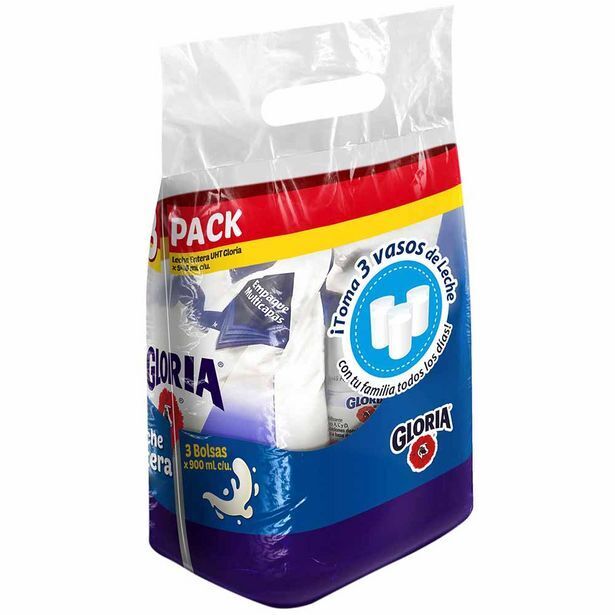 Vivanda Leche gloria uht entera bolsa 900ml paquete 3un oferta