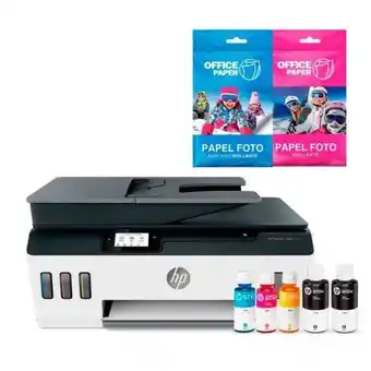 Hiraoka Impresora multifuncional hp smart tank 533 plus adf + papel foto adhesivo brillante 120g x 25 hojas jumbo + papel foto brilla oferta