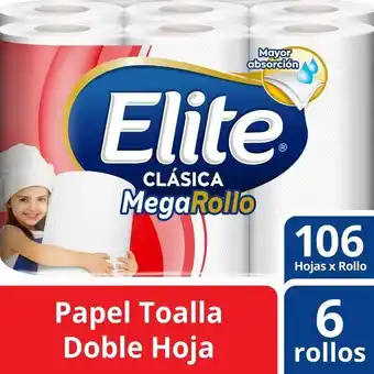 Vivanda Papel toalla elite doble hoja mega rollo paquete 6un oferta