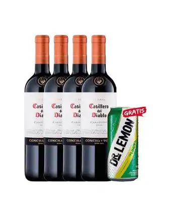 Sumon Licores Vino casillero del diablo cepa variada 750ml x4und + dr lemon 473ml oferta