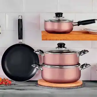 Avon Bateria de ollas 7 piezas aluminio golden oferta