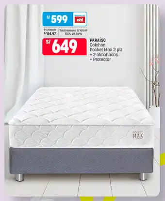Plaza Vea Paraíso Colchón Pocket Max 2 plz +2 Almohadas +Protector oferta