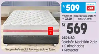 Plaza Vea Paraíso Colchón Medallón 2 plz +2 Almohadas +Protector oferta