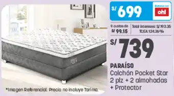 Plaza Vea Paraíso Colchón Pocket Star 2 plz +2 Almohadas +Protector oferta