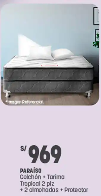 Plaza Vea Paraíso Colchón +Tarima Tropical 2 plz +2 Almohadas +Protector oferta