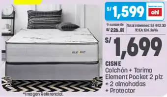Plaza Vea Cisne Colchón +Tarima Element Pocket 2 plz +2 Almohadas +Protector oferta