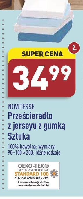 ALDI Prześcieradło z jerseyu gumką 90-100 x 190-200 cm Novitesse oferta
