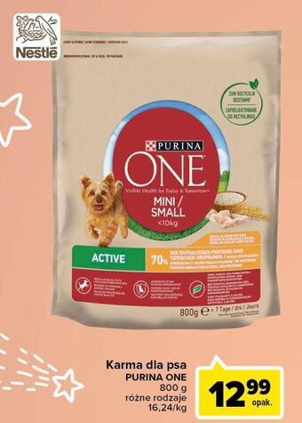 Carrefour Karma dla psa active mini kurczak i ryż Purina One oferta