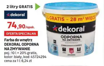 Leroy Merlin Farba do wnętrz Dekoral Odporna na zmywanie 10 l + 20% gratis oferta