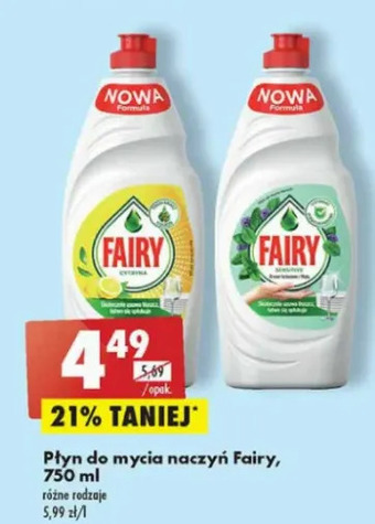 Biedronka Płyn do mycia naczyń teatree & mint Fairy Sensitive oferta