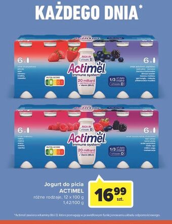 Carrefour Jogurt mleko fermentowane o smaku jeżynowo jagodowo truskawkowym Danone Actimel oferta