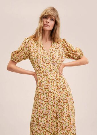 MANGO Sukienka ze wzorem i bufiastymi rękawami oferta