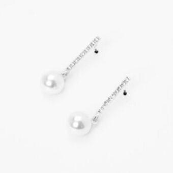 Claire's Silver pearl crystal 1" bar drop earrings oferta