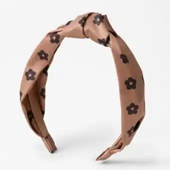 Claire's Brown groovy daisy print knotted satin knit headband oferta