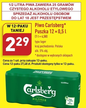 ALDI Carlsberg Premium Pilsner Piwo jasne 500 ml oferta