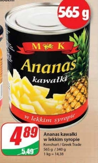 MK Ananas kawałki w lekkim syropie 565 g