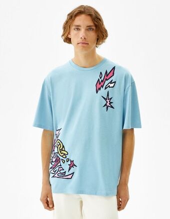 Bershka Wzorzysta koszulka oversize z krótkim rękawem oferta