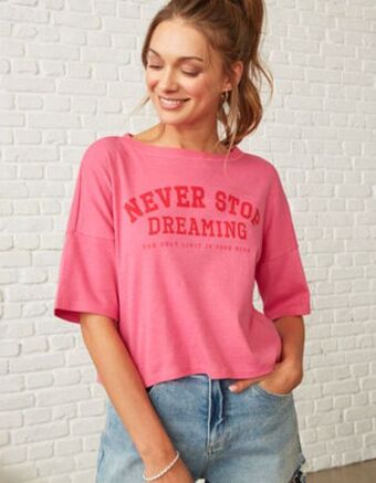 Takko Fashion Dział damski krótsza koszulka - nadrukowany napis oferta