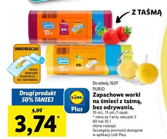 Lidl Worki zapachowe truskawkowe z taśmą ściągającą 60 l Purio oferta