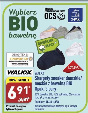 ALDI Skarpety sneakers z bawełną bio 43/46 Walkx oferta